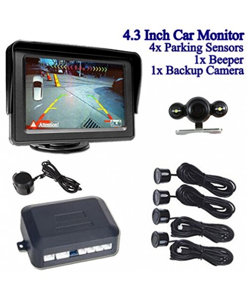 4.3" LCD Color Car Monitor Rearview + Backup Camera Night Vision Reversing + 4* Parking Sensors 1 *Beeper