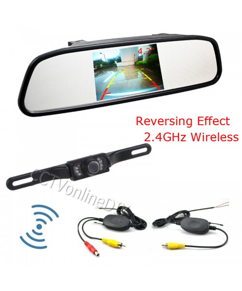 Universal 4.3" Inch TFT LCD Car Mirror Rear View Monitor with Wireless Reverse Car Rearview Backup IR Night Visoin Camera Kit