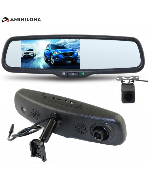 ANSHILONG 5" 2K Car Interior Replacement Rear View Mirror Monitor DVR + 1080P Rearview Camera Supports Dual Cameras Recording