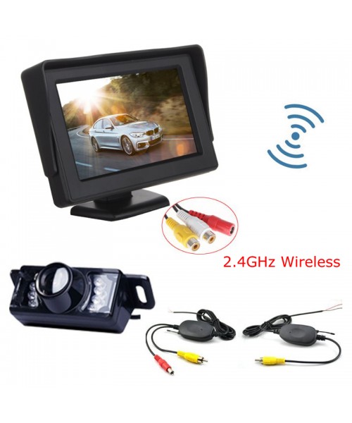 ANSHILONG 3 in 1 Wireless Parking Camera Monitor Video System, DC 12V Car Monitor With Rear View Camera + Wireless Kit