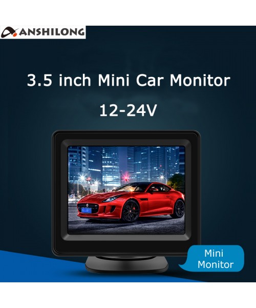 ANSHILONG 12-24V 3.5 inch TFT LCD Mini Car Vehicle Rear View in-dash Monitor 4:3 Screen 2Ch Video input 2 Brackets