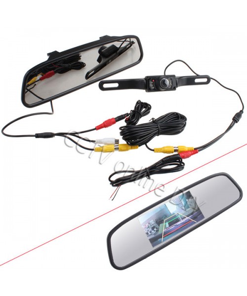 Car Rear View Kit 4.3" Screen TFT LCD Car Rear View Rearview DVD Mirror Monitor + Backup Camera