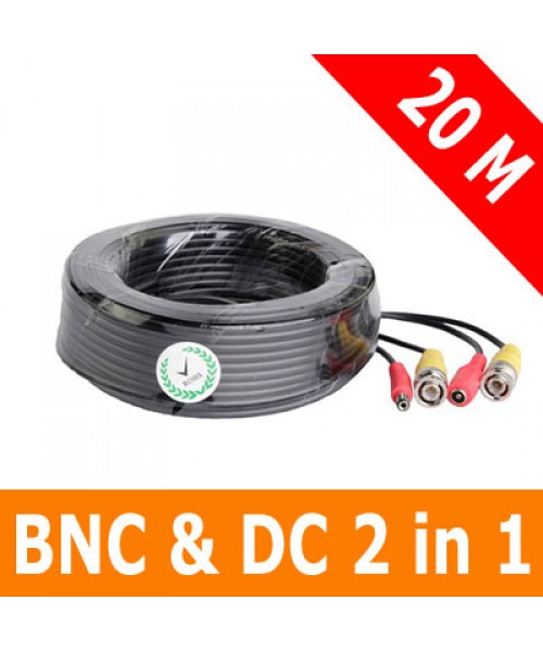 20M/65FT CCTV Video and Power Plug and Play Cable with Male BNC Port 5.5mm and 2.1mm Power Port