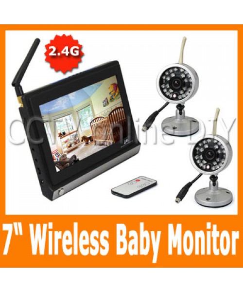 Home Security CCTV 2.4G Wireless Baby Monitor System 2pcs IR Day and Night Camera 4CH 7" inch TFT Color LCD