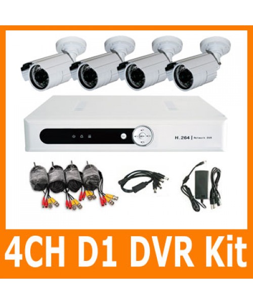 4CH Full D1 H.264 Home Video Security CCTV Surveillance DVR Record System Kit 4 x CMOS IR Day&Night Weatherproof Camera