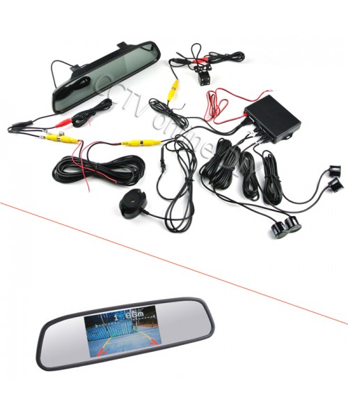 3 in 1 4.3 inch Car Mirror Monitor + HD CCD rear view Camera + Dual Core car Parking sensor Radar Sensor System