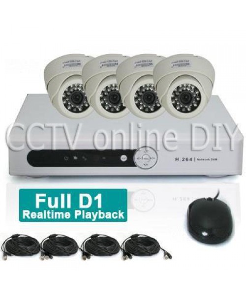 Home 4CH H.264 Full D1 Network DVR 1/4 CMOS 420TVL 3.6mm Dome IR CCTV Camera Security Video System Kit