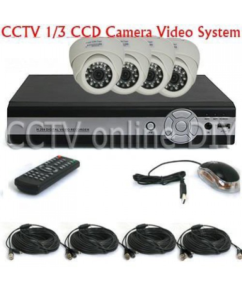 Home 4CH H.264 Standalone DVR 1/3" CCD 420TVL 3.6mm Dome IR CCTV Security Video Camera System