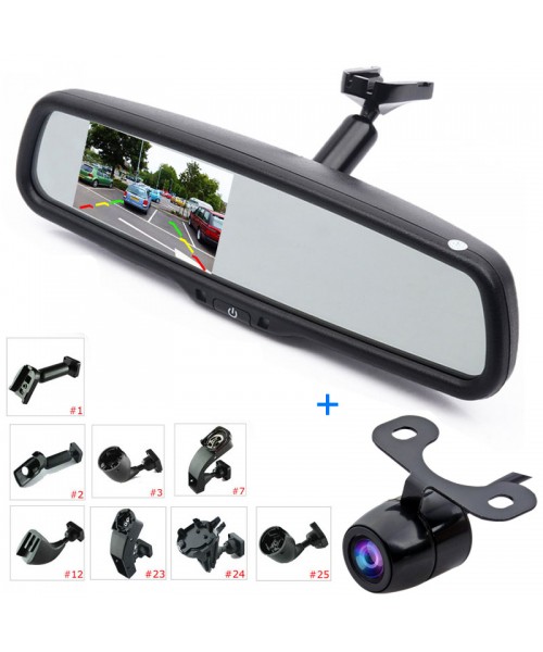 Wireless 4.3" LCD Mirror Monitor Car Reverse Parking Backup Rearview Camera Kit