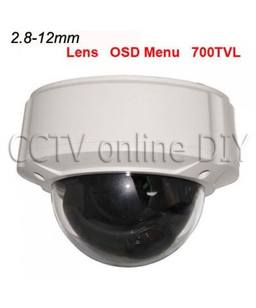 Home Security CCTV 700TVL 2.8-12mm Lens Vandalproof Indoor Dome Camera with OSD Menu