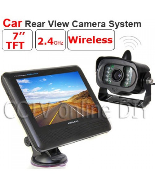 2.4GHz 7" inch TFT LCD Monitor Wireless Car Rear View system With a Weatherproof 15LEDs IR Night Vision Parking Reversing Camera