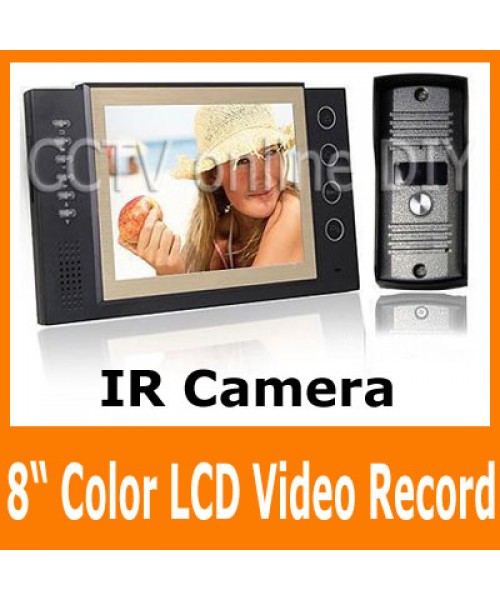 8-Inch Color Video Door Phone Doorbell Intercom System 1 IR Night Vision camera 1-monitor Video Record