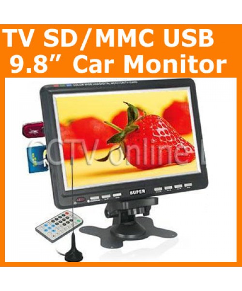 9.8 inch TFT LCD Analog TV Color Car Monitor Support SD/MMC Card USB Player Build in Speaker 