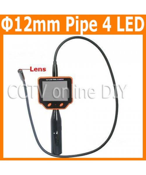12mm Diameter Video Snake Endoscope Borescope Pipe Sewer Walls Vehicles Inspection Camera System 3.5 inch LCD Monitor