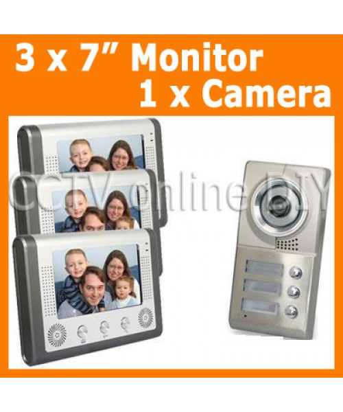 3 Units Apartment Video Door Phone doorbell Intercom System 3pcs 7 inch Monitors 1 Outdoor IR Camera