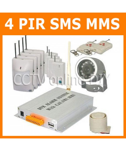 GSM Wireless SMS MMS Home Security Burglar Alarm System Auto Dialer Talk with Infrared Camera 4pcs PIR