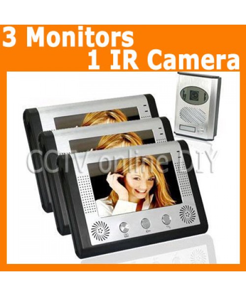 Home Video Door Phone doorbell Intercom System 3pcs 7 inch Monitors 1 Outdoor IR Camera