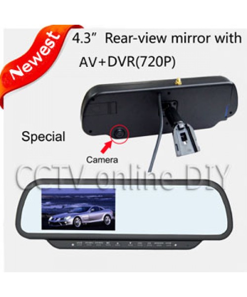 Newest 4.3" inch Car Rear View Mirror Monitor with Driving Video Recorder with 4GB card, Car DVR Monitor
