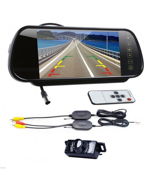 7" LCD Mirror Monitor +Wireless Car Reverse Rear View Backup Camera Night Vision