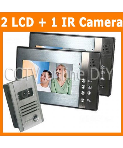 2pcs 7 inch Color Monitor 1pcs IR Camera Video Doorphone Intercom System