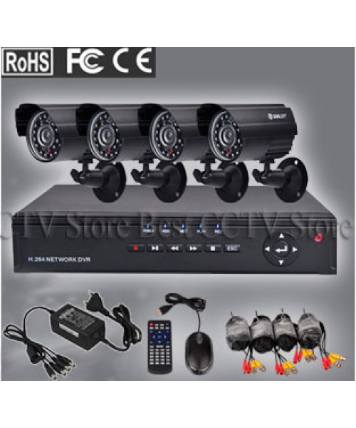 Home 4CH CCTV Security System 4pcs Day and Night Weatherproof Video Camera Surveillance DVR Mobile Phone Access