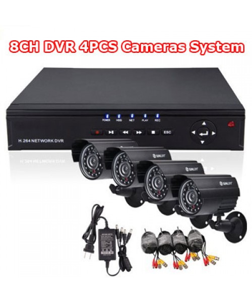 Home Surveillance Video System 8CH CCTV DVR 4pcs Day and Night Weatherproof Security Camera Mobile Phone Access