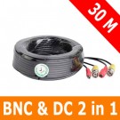 98Ft/30M CCTV BNC Video Power 2 in 1 Cable for Security Camera DVR
