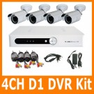 4CH Full D1 H.264 Home Video Security CCTV Surveillance DVR Record System Kit 4 x CMOS IR Day&Night Weatherproof Camera