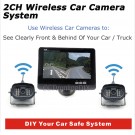 7" TFT Color LCD Monitor Wireless Car Rearview System with 2pcs Infrared Weatherproof Cameras 2CH Display