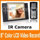 8-Inch Color Video Door Phone Doorbell Intercom System 1 IR Night Vision camera 1-monitor Video Record