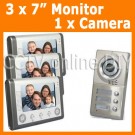 3 Units Apartment Video Door Phone doorbell Intercom System 3pcs 7 inch Monitors 1 Outdoor IR Camera