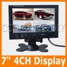 7" Color TFT LCD Rear View Car Monitor 4CH Video Input Four Division Display Quad Mode Monitors