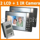 2pcs 7 inch Color Monitor 1pcs IR Camera Video Doorphone Intercom System