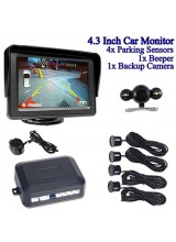 4.3" LCD Color Car Monitor Rearview + Backup Camera Night Vision Reversing + 4* Parking Sensors 1 *Beeper