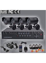 Home 4CH CCTV Security System 4pcs Day and Night Weatherproof Video Camera Surveillance DVR Mobile Phone Access