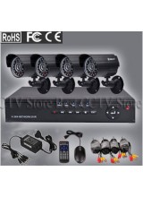 Home 4CH CCTV Security System 4pcs Day and Night Weatherproof Video Camera Surveillance DVR Mobile Phone Access