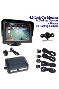 4.3" LCD Color Car Monitor Rearview + Backup Camera Night Vision Reversing + 4* Parking Sensors 1 *Beeper