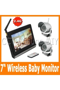 2.4G Wireless Home Security Baby Monitor System 2pcs IR Day and Night Camera 4CH 7" inch TFT Color LCD