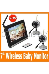 Home Security CCTV 2.4G Wireless Baby Monitor System 2pcs IR Day and Night Camera 4CH 7" inch TFT Color LCD