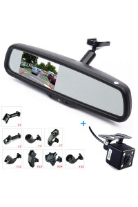 4.3" LCD Car Rear View Mirror Monitor Kit + Reverse Backup Parking Camera, Interior Replacement Rearview Mirror with OEM Bracket