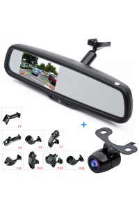 Car Rear View Kit 4.3" LCD Mirror Monitor + Reverse Backup Parking Camera, Interior Replacement Rearview Mirror with OEM Bracket