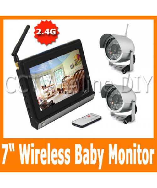 2.4G Wireless Home Security Baby Monitor System 2pcs IR Day and Night Camera 4CH 7" inch TFT Color LCD